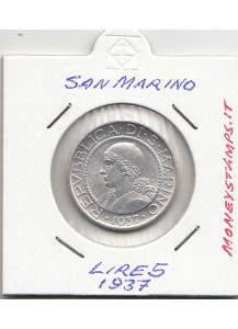 1937 5 Lire Argento Ottima Conservazione San Marino